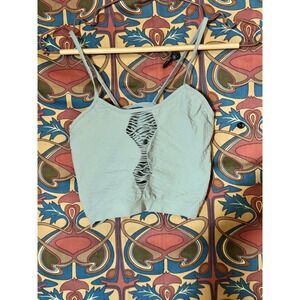 BKE Sage Green Seamless Ribbed Cropped Cami Top with‎ Cut Out Detail - XS/S
